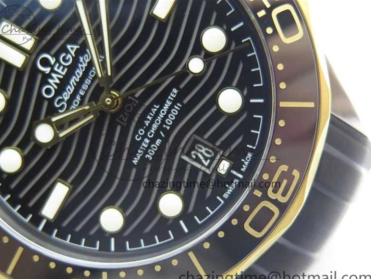 0218 Seasonal 2018 Seamaster Diver 300M SS YG VSF 1:1 Best Edition YG Bezel Black Dial on Black Rubber Strap A 7934